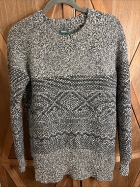 ROOTS CANADA Wool Blend Fair Isle Nordic Crewneck Sweater Charcoal SIZE SMALL